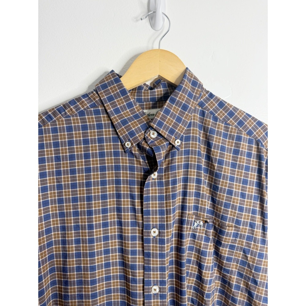 Southern Point Co Men's Navy Brown Plaid Button Down Shirt Large Preppy Office